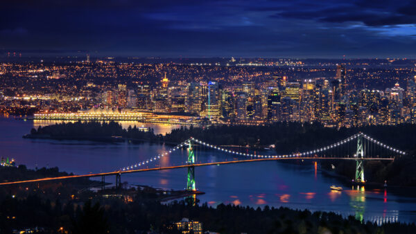 Wallpaper Cityscape, Downtown, Night, Vancouver