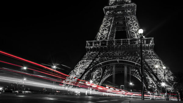 Wallpaper Travel, White, Lights, Dark, Tower, And, Paris, Road, Desktop, During, Background, Night, Black, Eiffel, With, Red, Sky, Picture