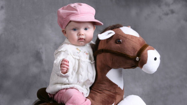 Wallpaper Ash, Cap, Top, Horse, Cute, Sitting, Background, Pant, Baby, Pink, Toy, Wearing, White, And