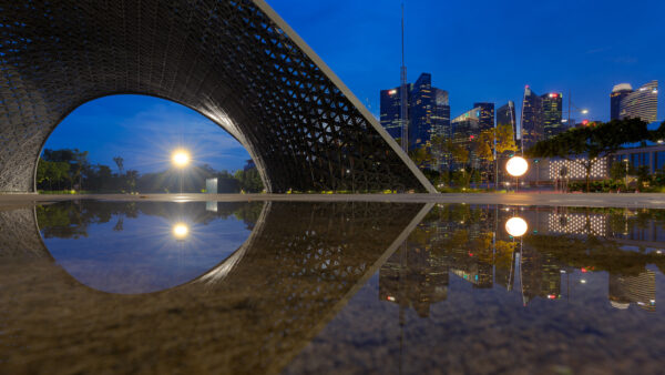 Wallpaper During, Travel, Bridge, Body, Nighttime, With, Water, Reflection, Buildings, Lightning, Desktop