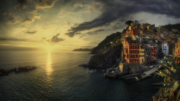 Wallpaper Cinque, Water, Reflection, Terre, Sunset, Travel