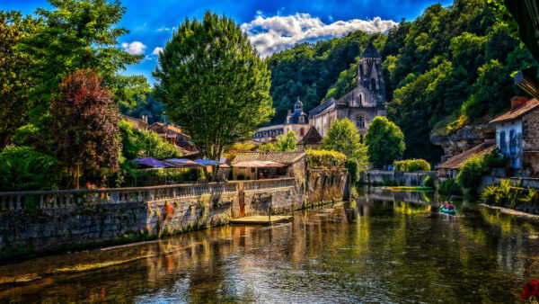 Wallpaper Blue, Dromme, Mobile, Background, River, France, Travel, Scenery, Village, Brantome, Sky, Desktop