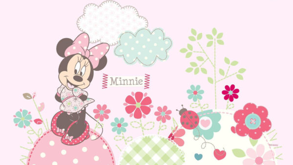 Wallpaper Desktop, Pink, Mouse, With, Minnie, Around, Background, Flowers