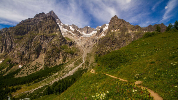 Wallpaper Blue, Desktop, White, Sky, Plants, Clouds, Green, Mobile, Trees, Valley, Nature, Background, Yellow, Mountains, Flowers