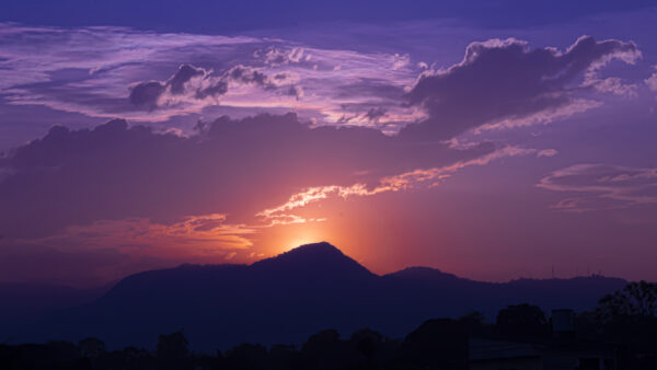 Wallpaper Nature, Blue, View, Purple, Under, Trees, Landscape, During, Clouds, Sunset, Sky, Desktop, Mobile, Mountains