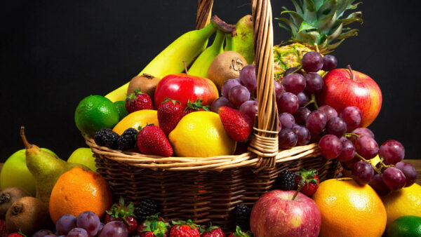 Wallpaper Apple, Blackberry, Grapes, Strawberry, Basket, Fruit