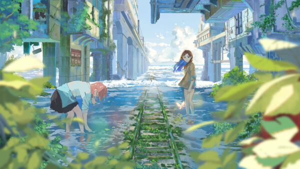 Wallpaper Rail, Water, Buildings, Anime, Track, Girl, Girls
