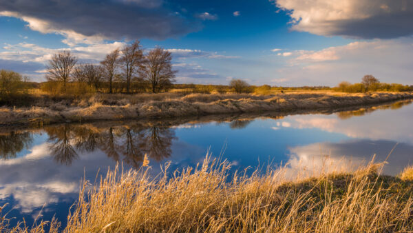 Wallpaper River, Blue, During, Field, Desktop, Daytime, Under, Reflection, With, Mobile, Sky, Dry, Clouds, Lake, White, Betwen, Nature