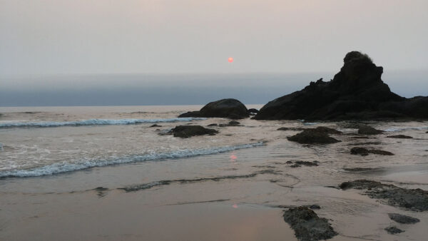 Wallpaper During, Ocean, Sky, Rocks, Sunset, Stream, Waves, White, Nature, Clouds, Stones
