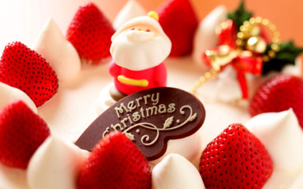 Wallpaper Dessert, Strawberry, Merry, Christmas