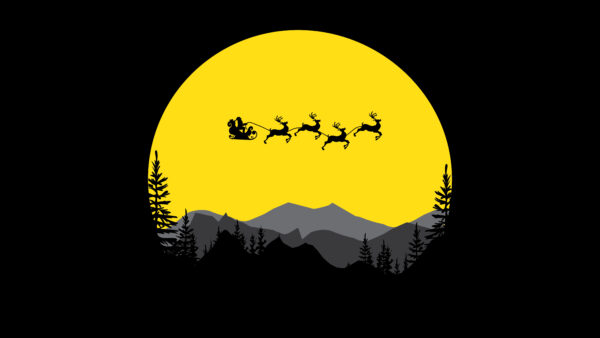 Wallpaper Reindeer, Claus, Moon, Chariot, Minimal, Black, Santa
