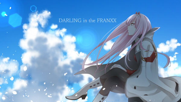 Wallpaper With, Hiro, Clouds, Darling, Sky, Sitting, FranXX, Background, The, Desktop, Two, And, Blue, Side, Anime, Gray, Dress, Zero