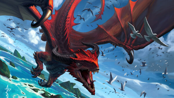 Wallpaper Dreamy, Flying, Big, Desktop, Fantasy, Birds, Red, Along, Dragon