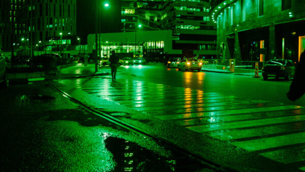 Wallpaper Lights, During, Road, Buildings, Aesthetic, Green, Vehicles, Nighttime