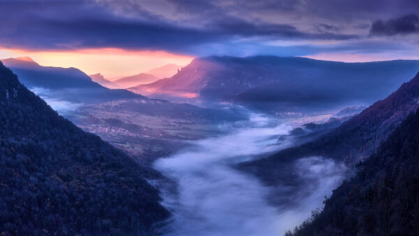 Wallpaper Nature, With, Morning, Valley, Fog, Mountain, Dawn, During, Spain