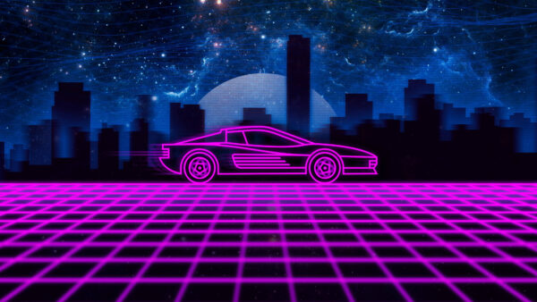 Wallpaper Shadow, Sky, Buildings, Stars, RetroWave, With, Ferrari, Background, High, And, Rising, Desktop, Vaporwave, Testarossa