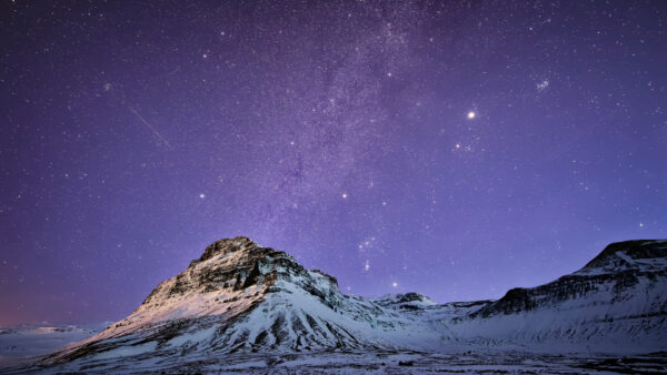 Wallpaper Covered, Mountain, Stars, Purple, Sky, Space, Desktop, Under, With, Snow