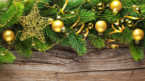 Wallpaper Christmas, Golden, Yellow, Desktop, Balls, Star, With, Decoration