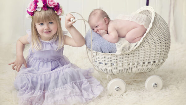 Wallpaper Little, Sitting, Dress, Cute, Girl, Cloth, Trolley, Wearing, Light, Baby, Purple, Fur, Near