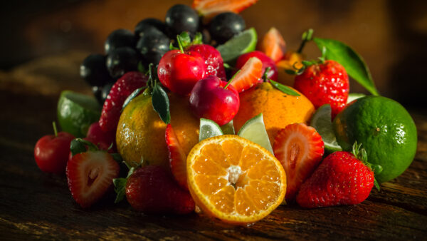 Wallpaper Strawberry, Fruit, Lime, Tangerine, Cherry