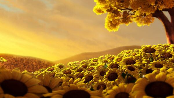 Wallpaper Leafed, Sunflower, Background, View, Trees, Closeup, Branches, Yellow