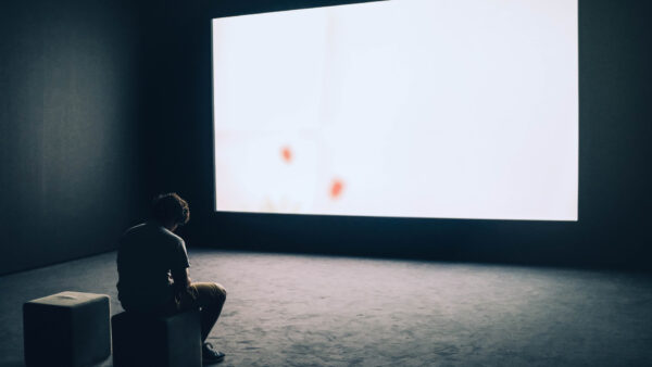 Wallpaper Man, Alone, Sits, Screen, Front, Projector