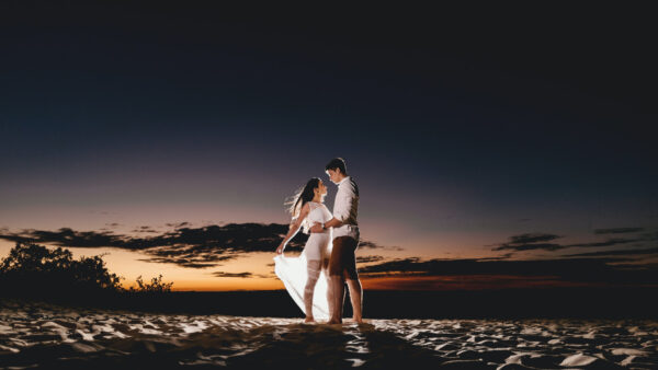 Wallpaper Blue, Dress, Couple, Black, Beach, Background, White, Sand, Sky, Standing