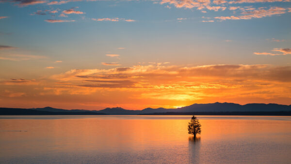 Wallpaper River, Nature, Tree, Sunset, Blue, During, Background, Mountains, Under, Sky