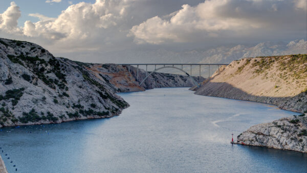 Wallpaper Mountains, Under, Clouds, Nature, White, Lake, Bridge, Blue, Sky, Between