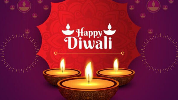 Wallpaper Red, Purple, Background, With, Fire, Lamps, Diwali, Happy