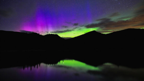 Wallpaper Mountains, Nature, Colorful, Water, Reflection, Under, Nighttime, Borealis, Aurora, Sky, Beautiful, Starry, During