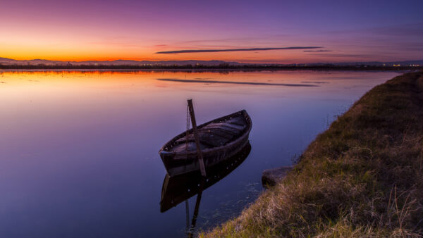 Wallpaper Boat, Sunset, Lake