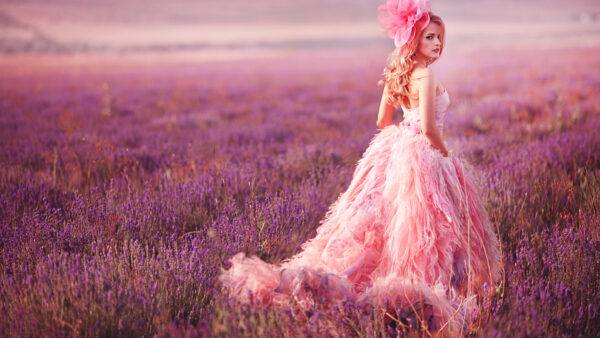 Wallpaper Lavender, Dress, Desktop, With, Hair, Blonde, Pink, Girl, Model, Field, Standing