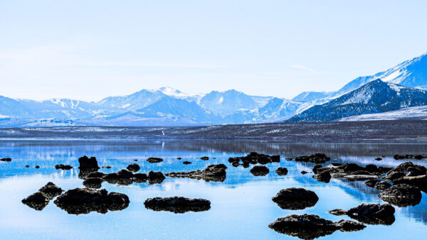Wallpaper Landscape, Sky, Mountains, Covered, Mobile, Under, View, Nature, Lake, Desktop, Rocks, Snow, Blue, With