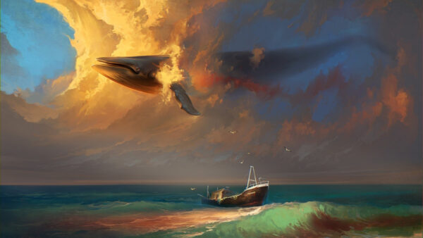 Wallpaper Surrealism, Desktop, Ship, Whale, Trippy