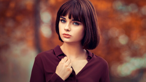 Wallpaper Hair, With, Desktop, Wearing, Shirt, Short, Girl, Maroon, Model