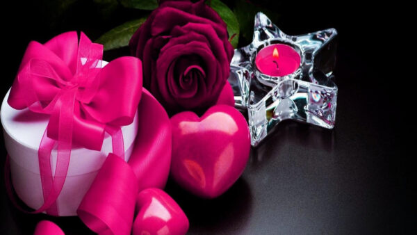 Wallpaper Background, Candle, Gift, Box, Black, Love, Pink, Heart, Flowers