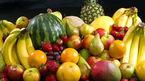 Wallpaper Fruit, Pear, Apple, Pineapple, Strawberry, Banana, Mango