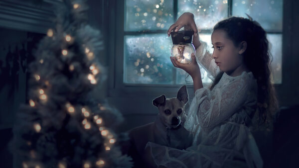 Wallpaper Sitting, Bottle, Near, With, Looking, Dog, Girl, Desktop, Pet, Child, Good, Cute