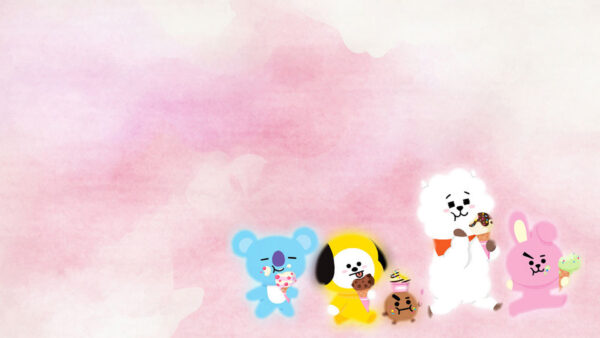 Wallpaper Sky, RJ,, Background, COOKY,, Pink, KOYA,, SHOOKY,, CHIMMY, BT21, MANG,