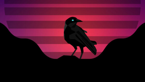 Wallpaper Pink, Background, Minimalism, Rock, Bird, Raven