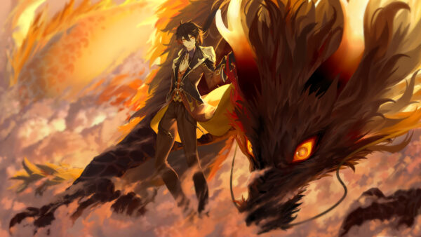 Wallpaper Zhongli, With, Genshin, Impact, Desktop, Dragon