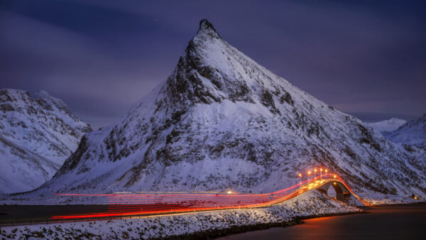 Wallpaper Night, Desktop, Travel, Mountain, Road, Landscape, Norway, Time-Lapse, Light