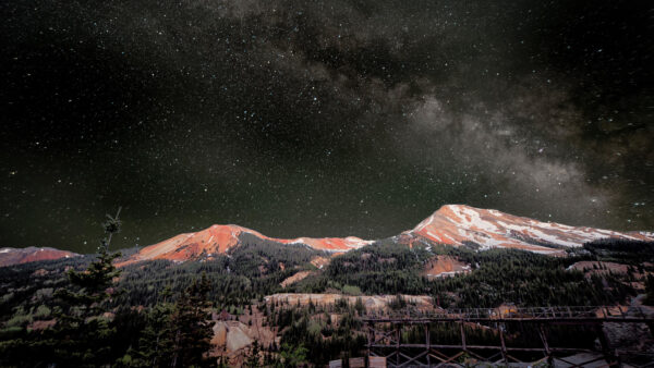Wallpaper Black, Above, Starry, Sky, Mountains, Red, Nature, Mobile, Desktop, Way, Milky