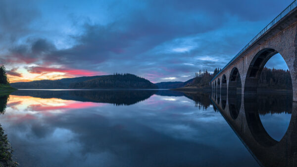 Wallpaper Mountains, Mobile, Nature, Trees, White, Water, Blue, Green, Clouds, Under, Desktop, Reflection, Bridge, Sky