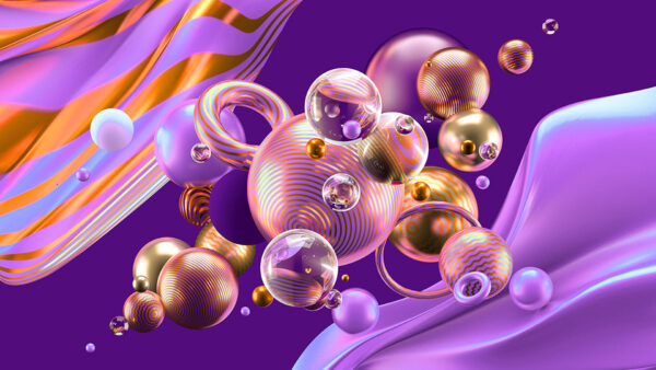 Wallpaper Bubbles, Glare, Abstraction, Abstract, Golden, Purple, Shapes, Balls, Light