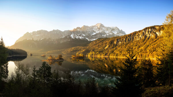 Wallpaper Nature, Landscape, Covered, Under, Blue, Greenery, Reflection, Lake, Mountains, Mobile, Desktop, Sky, Snow, View