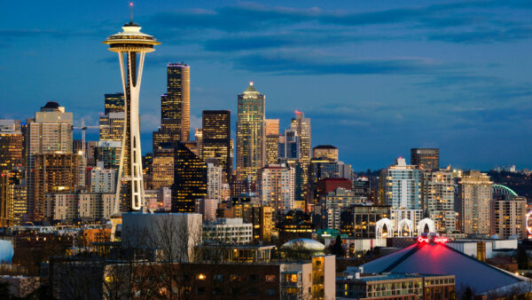 Wallpaper Travel, Buildings, View, Needle, During, Nighttime, Seattle, Space, City