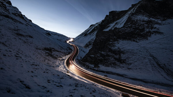 Wallpaper Beautiful, Middle, Mountains, Snow, Road, Covered, Curvey, The