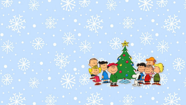Wallpaper Christmas, And, Snoopy, With, Tree, Snowflakes, Background, Friends
